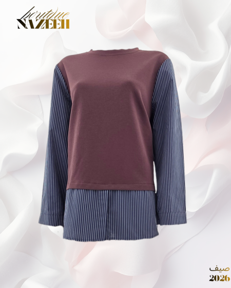 بلوزة كم قميص مقلم